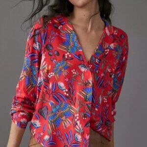 Anthropologie Bird Floral Print Blouse, Sz S